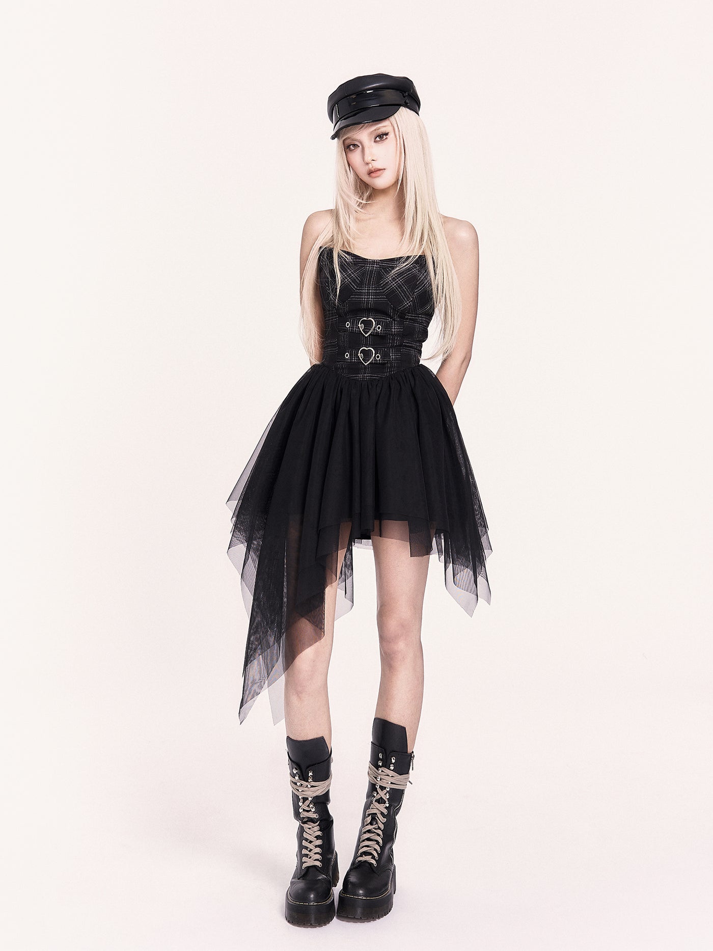 Irregular Mesh Puff Dress/Cross Short Jacket VOC0468