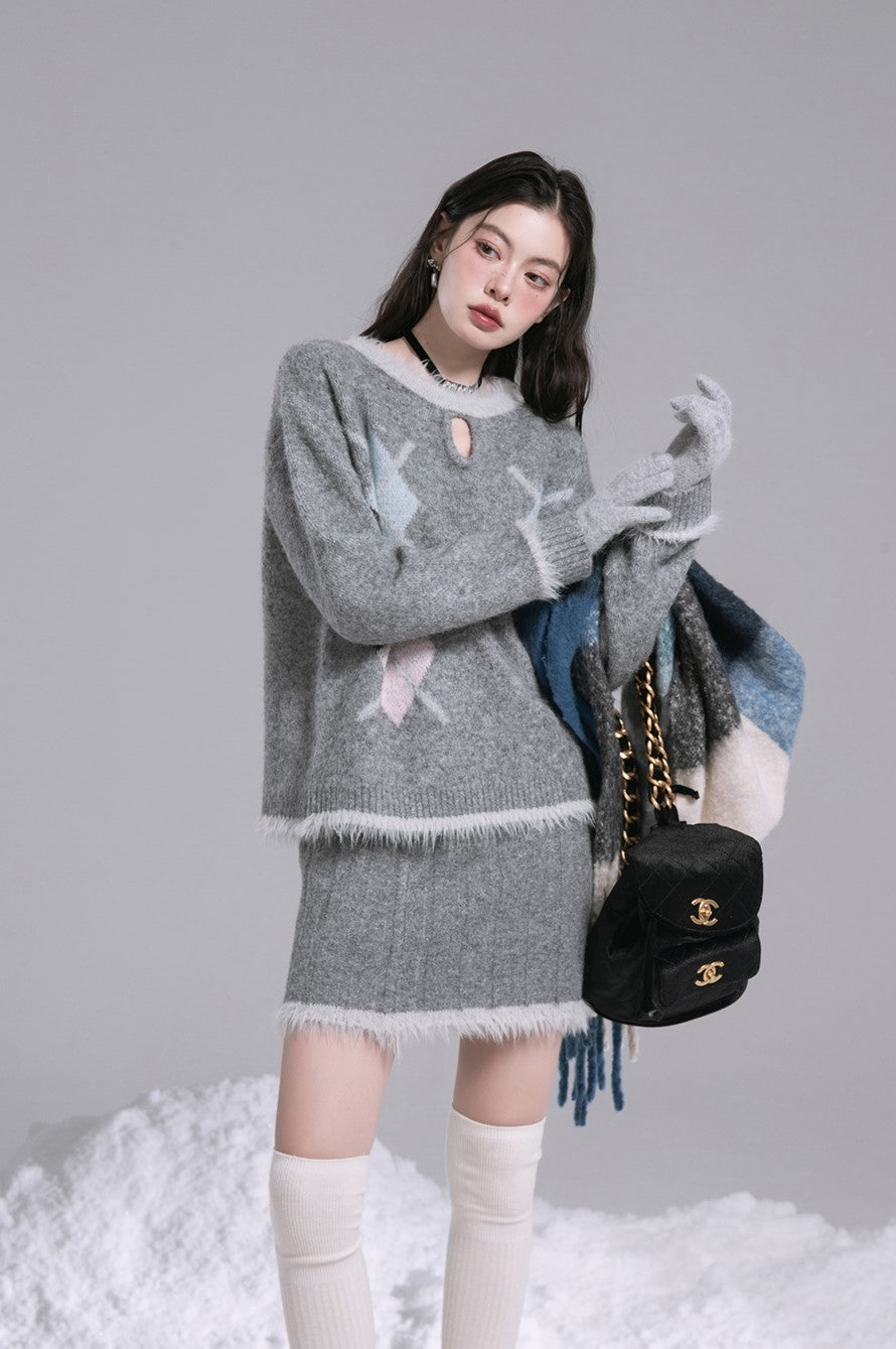 Diamond Monet Gray Wool Sweater/Skirt COT0194