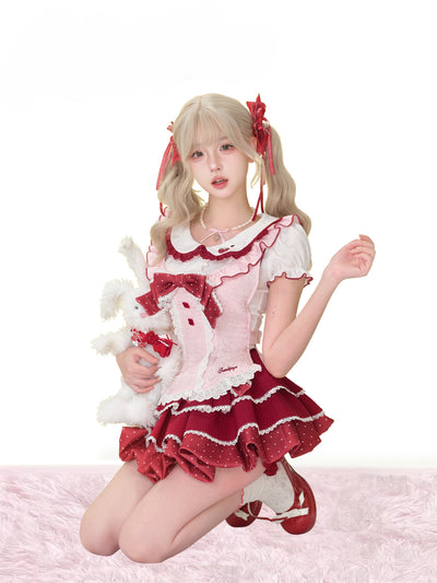 Polka Dot Lace Bow Shirt/Apron/Skirt SER0168