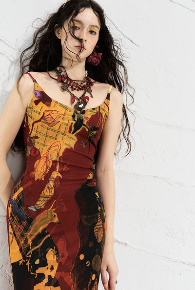Mondrian Contrast Color Suspender Dress OFA0256