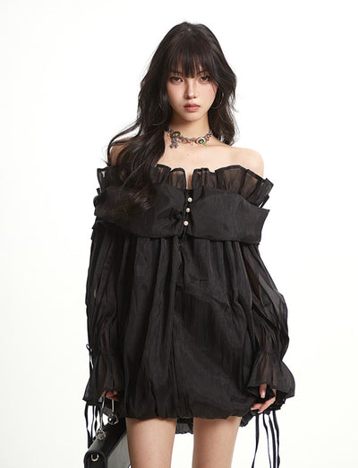 One-shoulder Ruffled Mesh Dress UNC0260