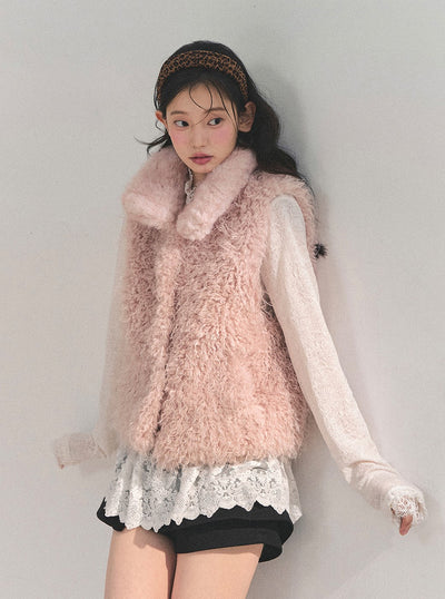 Pink Reversible Faux Fur Vest Jacket DIA0720