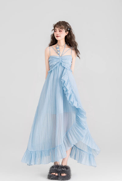 Fairy Ruffle Suspender Chiffon Long Dress KEI0094