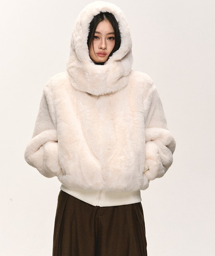White Eco-friendly Fur Hooded Coat ANA0087