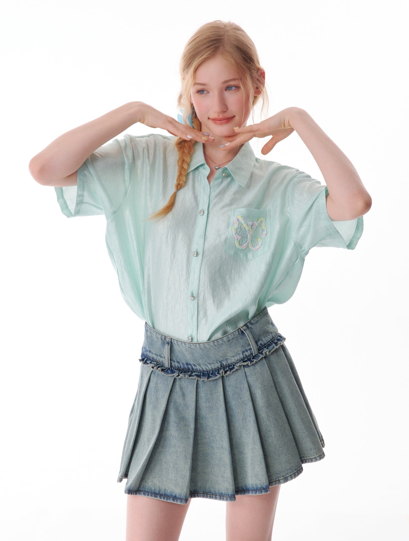 High-end Casual Butterfly Shiny Short-sleeved Shirt ZIZ0128