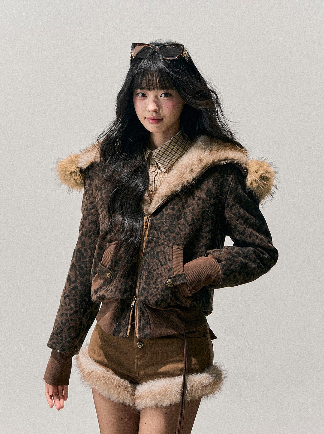 Quilted Leopard Print Fur Jacket DIA0715