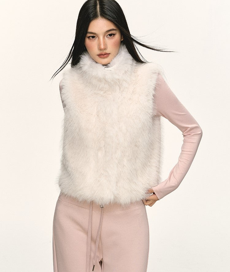 Faux Fur Short Turtleneck Vest Jacket ANA0075