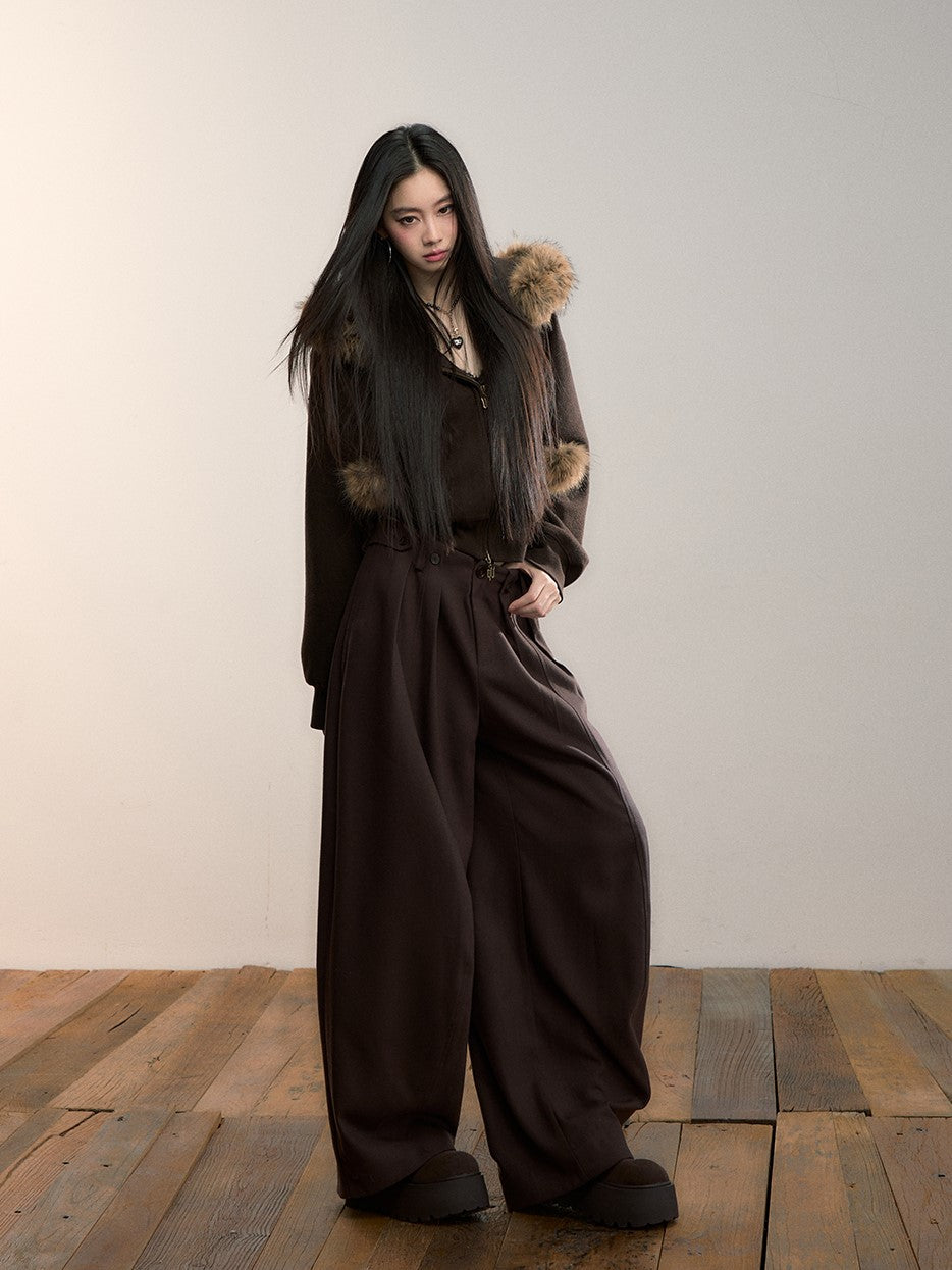 Fleece Pompon Fur Collar Sweatshirt Jacket VIA0355