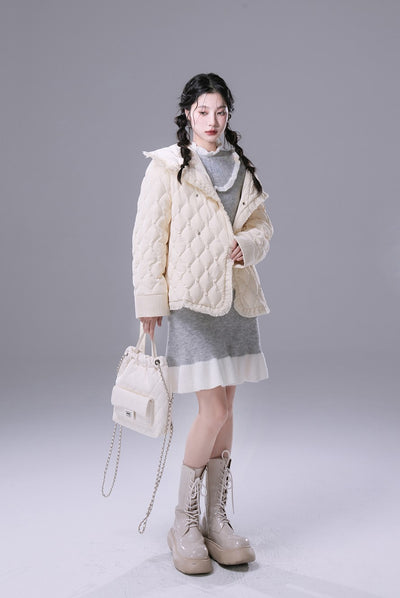 Cream Puff White Large Collar Down Jacket COT0170