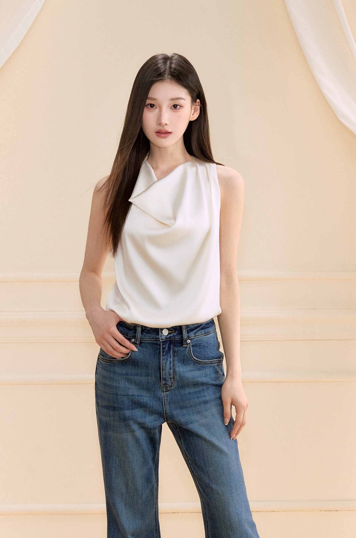 Swing Collar Sleeveless Shirt/Skirt OSH0153