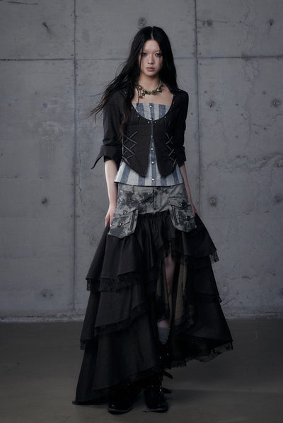 Punk Irregular Cake Long Skirt NOR0186