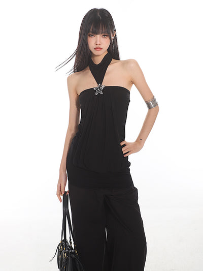 Halter Neck Star Brooch Camisole/Wide-leg Mopping Pants UNC0143