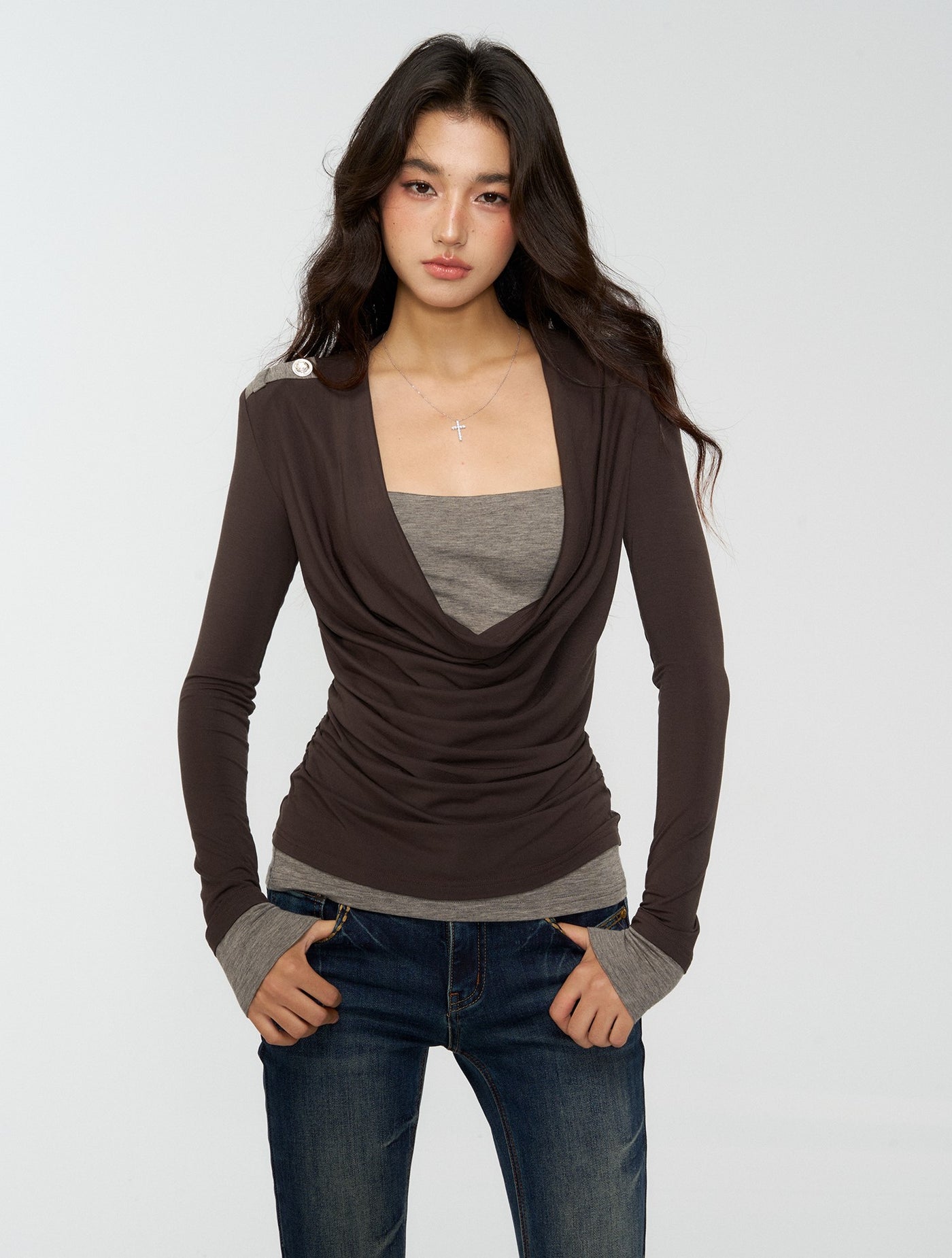 Draped Collar Layering Base T-shirt 4MU0162