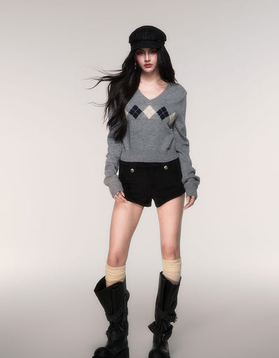 Diamond Pattern V-Neck Sweater LUL0200