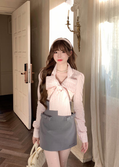 Bow Diamond Design Long-sleeved Shirt SIS0025