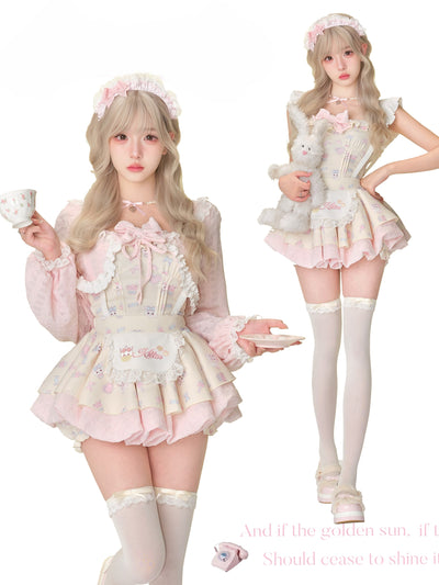 Pudding Kitten Print Camisole/Cardigan/Skirt SER0160