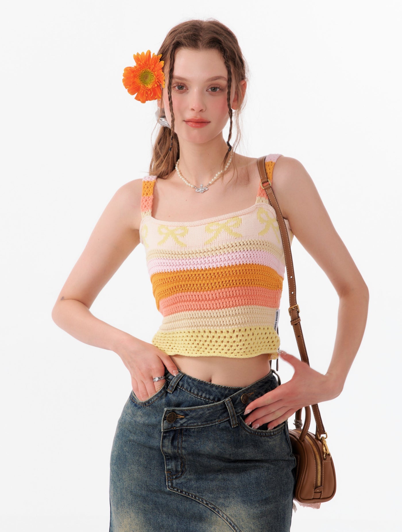 Colorful Striped Short Knitted Camisole ZIZ0111