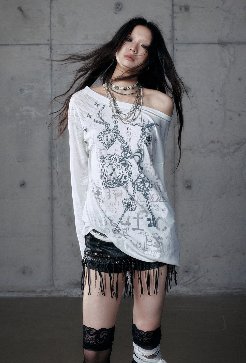 Punk One-shoulder Long-sleeved T-shirt NOR0192