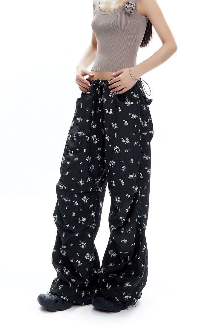 Floral Drawstring Loose Straight Versatile Wide-leg Pants APE0314