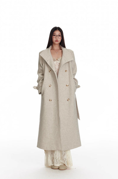 Oatmeal Color Detachable Shawl Cape/Woolen Long Coat 4MU0076