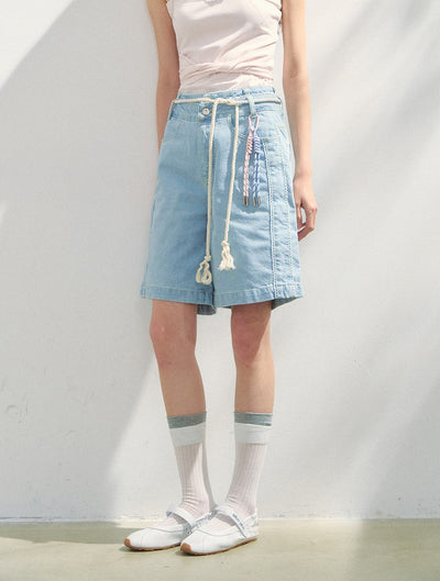 Lace Dotted Denim Shorts SUN0151