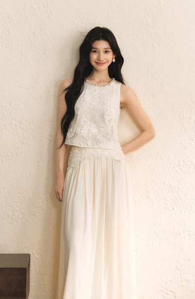White Sleeveless Lace Top/Skirt OSH0179