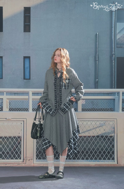 Retro Plaid Stitching Long-sleeved Shirt ZIZ0307