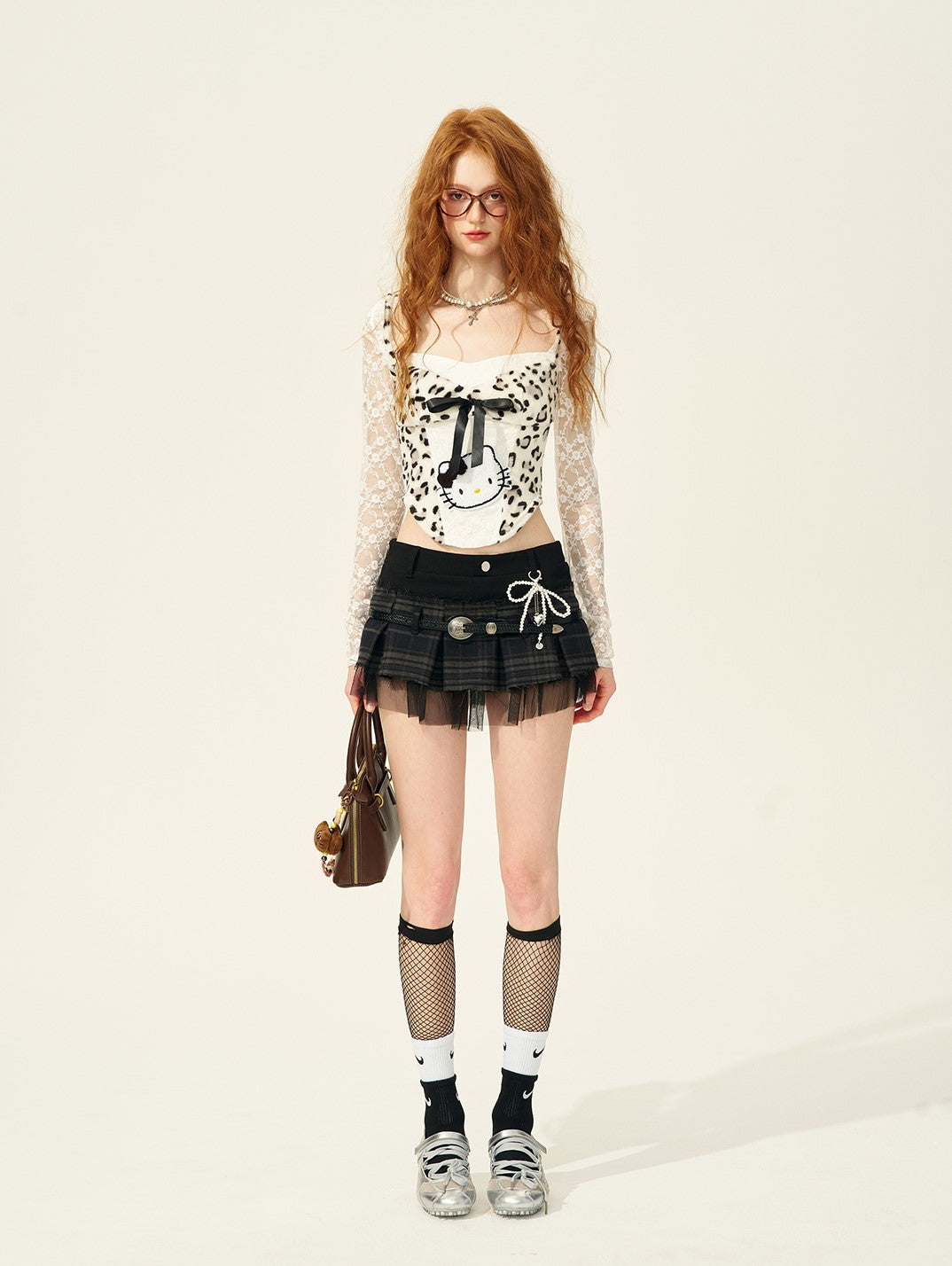 Lace Leopard Print Long Sleeve T-shirt DIA0210