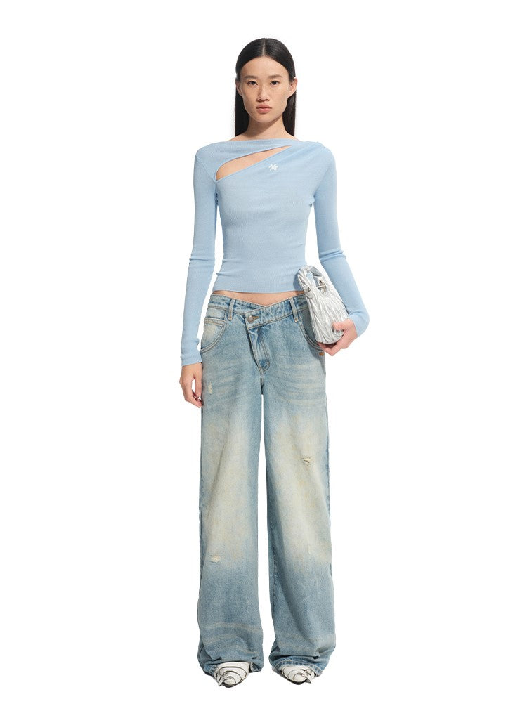 Slanted Hollow Thin Long/Short Sleeve Top NOT0312