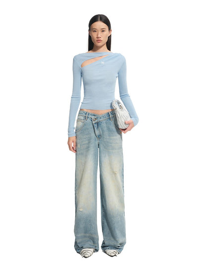 Slanted Hollow Thin Long/Short Sleeve Top NOT0312