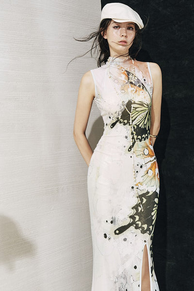 Butterfly Print Slit Dress OFA0273