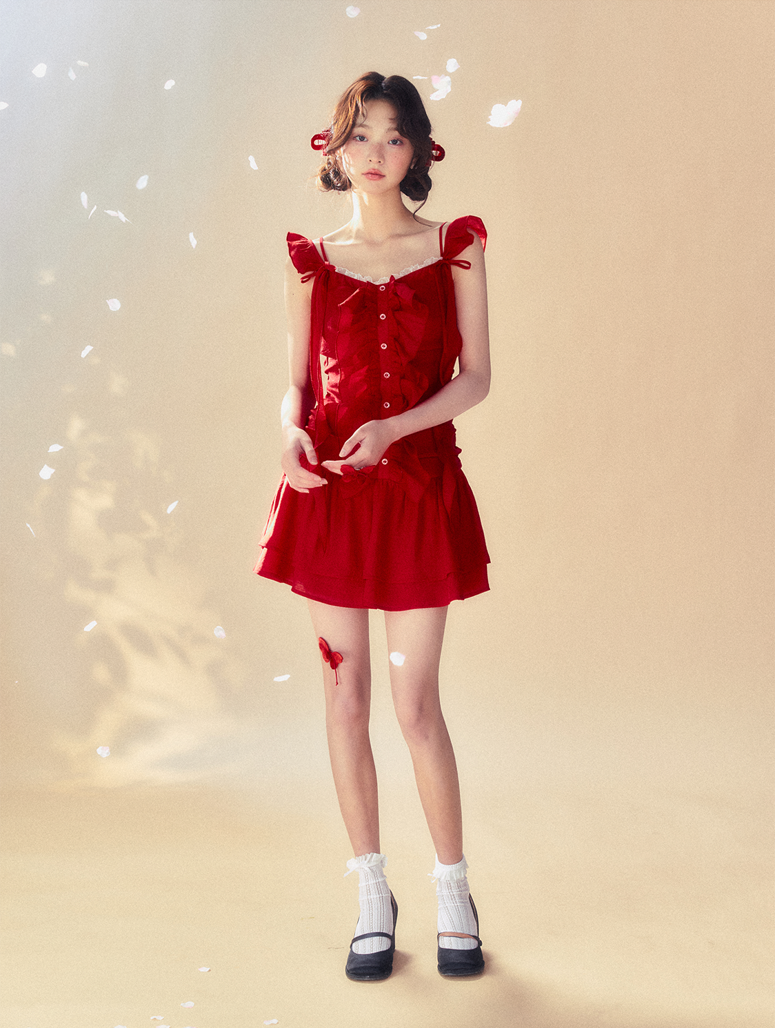 Red Bow Suspender Dress SUN0057