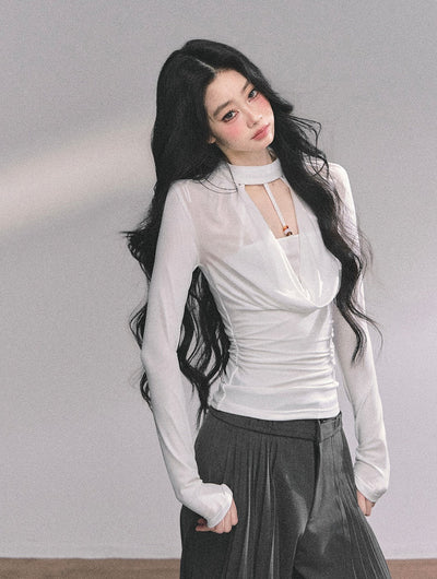 Fake Two-piece V-neck T-shirt DIA0596
