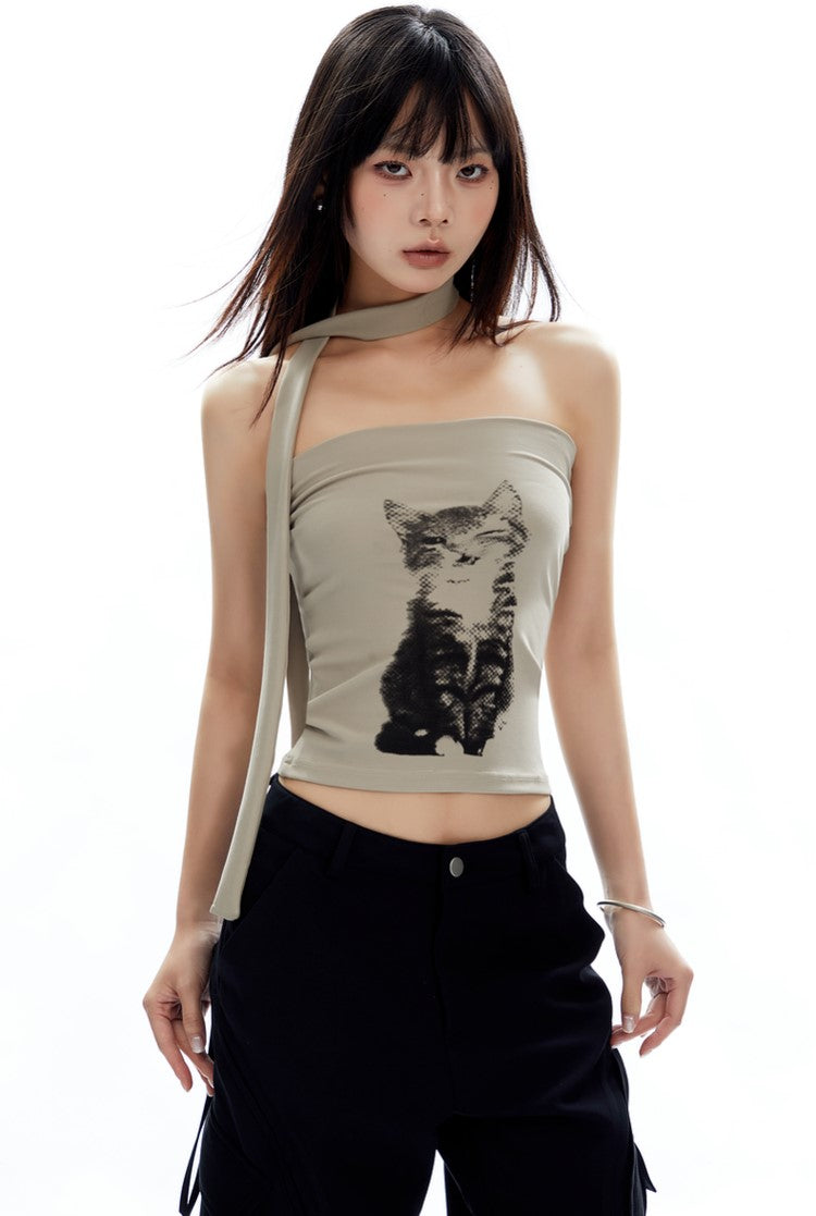 Cat Laces Adjustable Strip Backless Tube Top APE0313