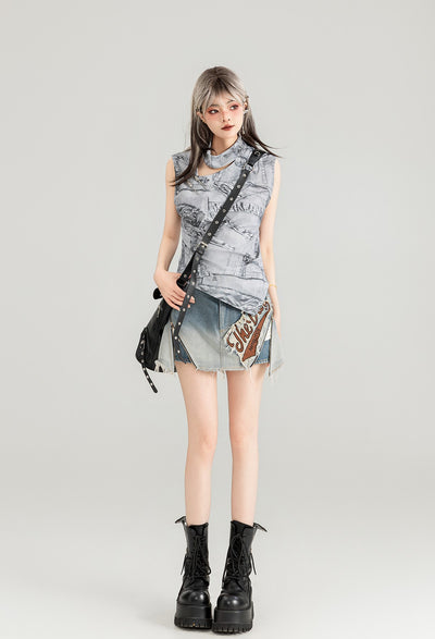 Patch Gradient Wash Denim Shorts KEI0055