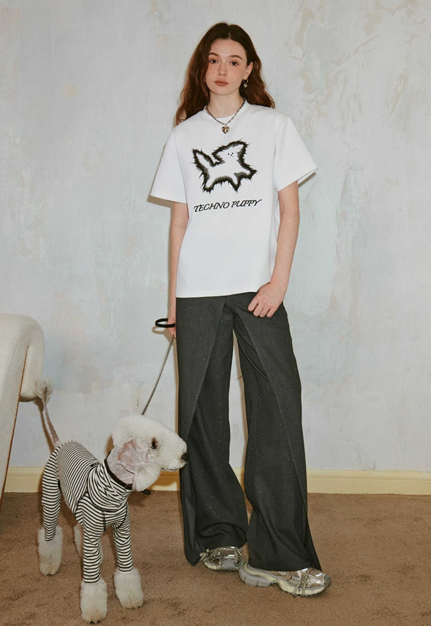 Puppy Print Round Neck Short-sleeved T-shirt DID0135