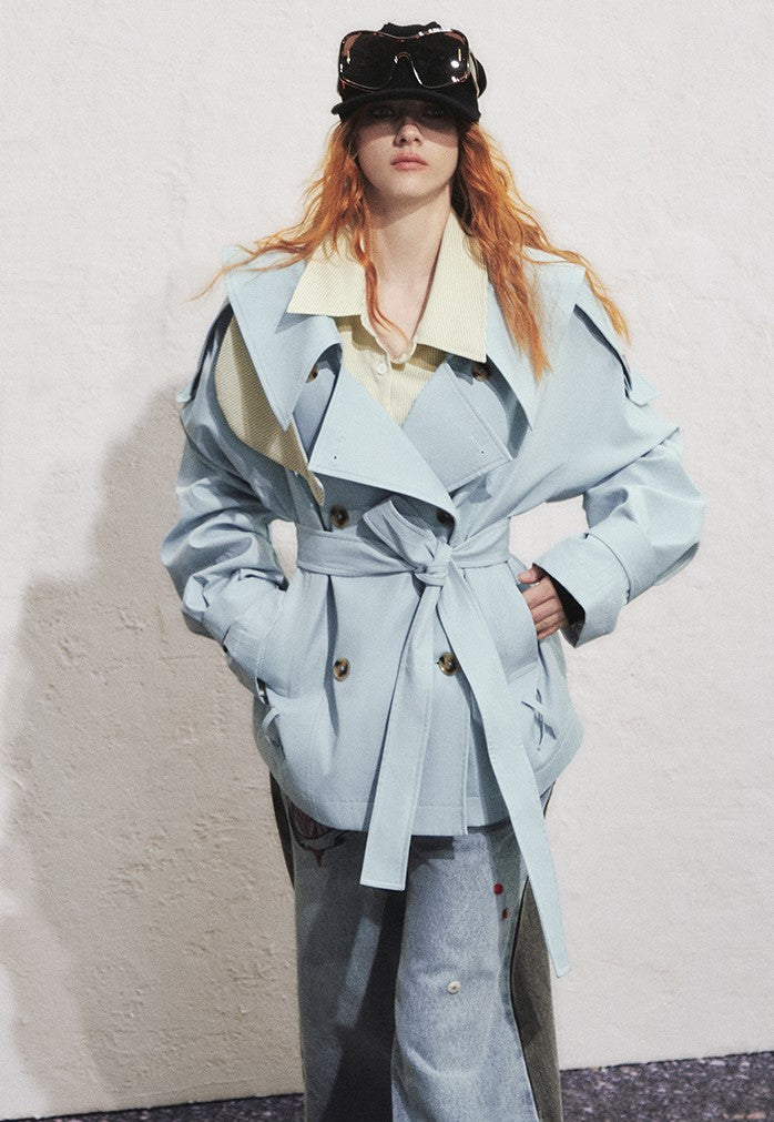 Classic Double-breasted Short Trench Coat OFA0287