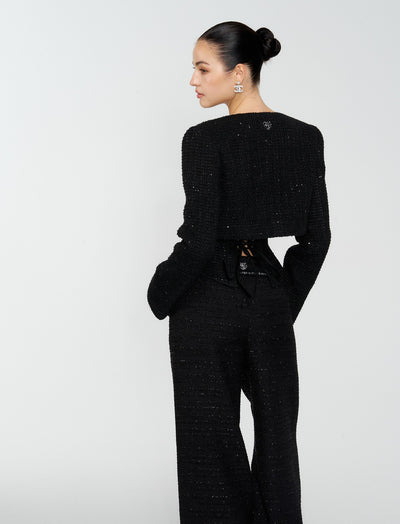 Black Luxurious-style Short Jacket/Camisole/Pants 4MU0161