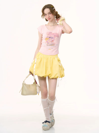 Rabbit Print V-neck T-shirt ZIZ0254