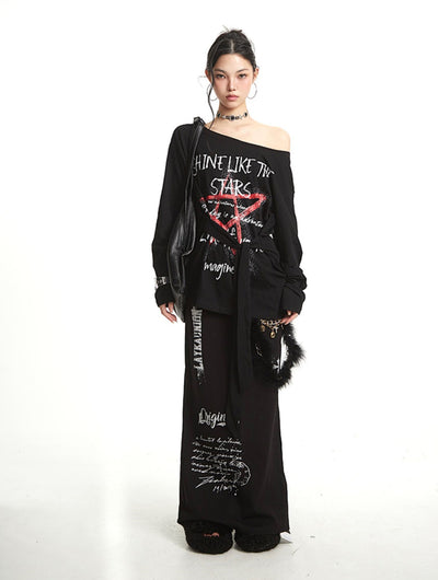 Cross Print Slit Straight Skirt UNC0270
