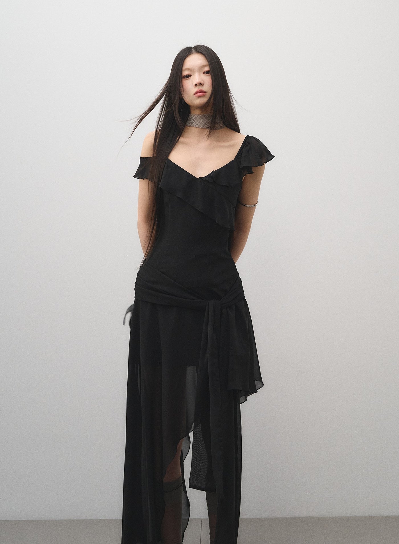 Ruffled Irregular Suspender Dress LAL0161