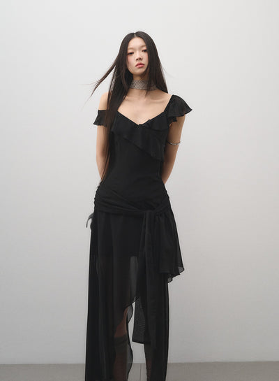 Ruffled Irregular Suspender Dress LAL0161