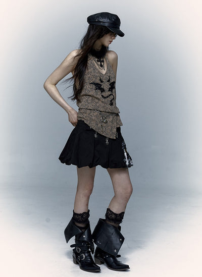 Punk Street Rock Embroidery Leopard Print Halter Vest NOR0067