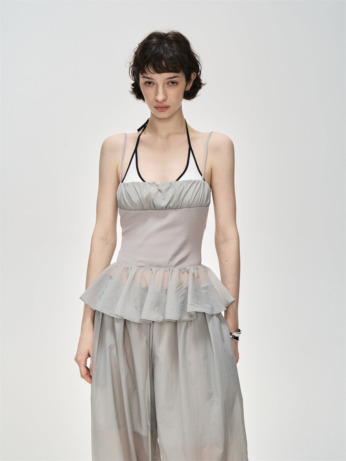 Translucent Pleated Loose Drawstring Pants CUR0231