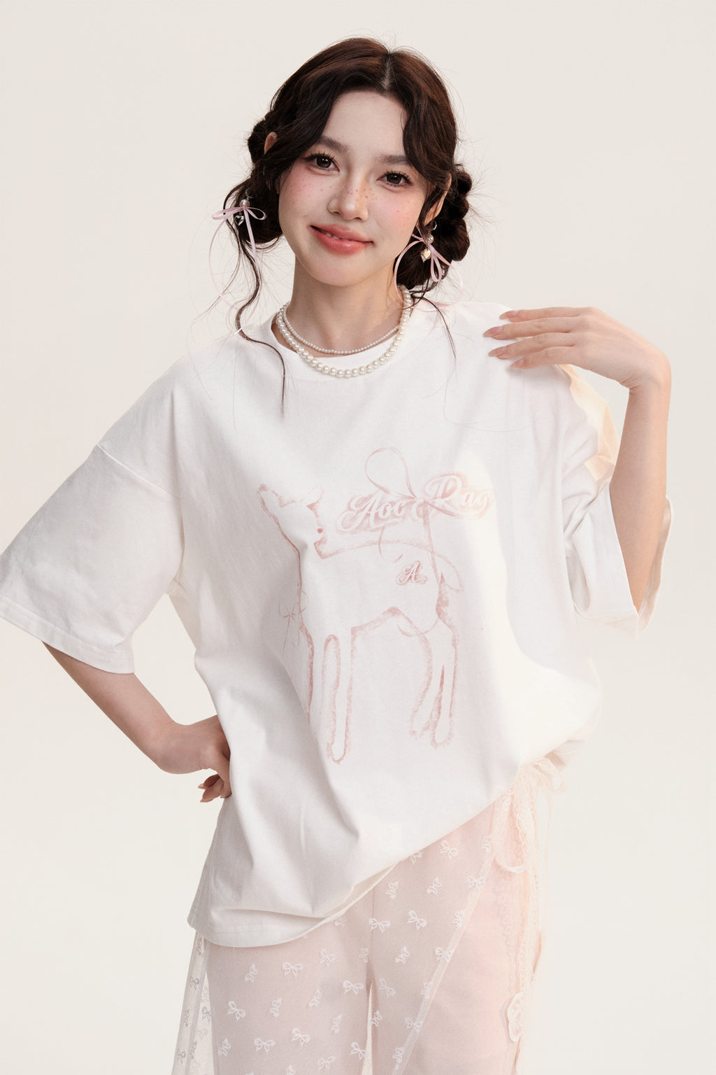 Deer Print Short Sleeve Animal T-shirt AOO0012