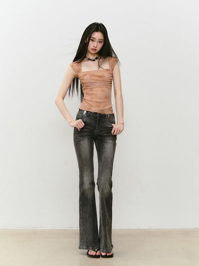 Waist Slim Retro Flared Jeans VIA0329