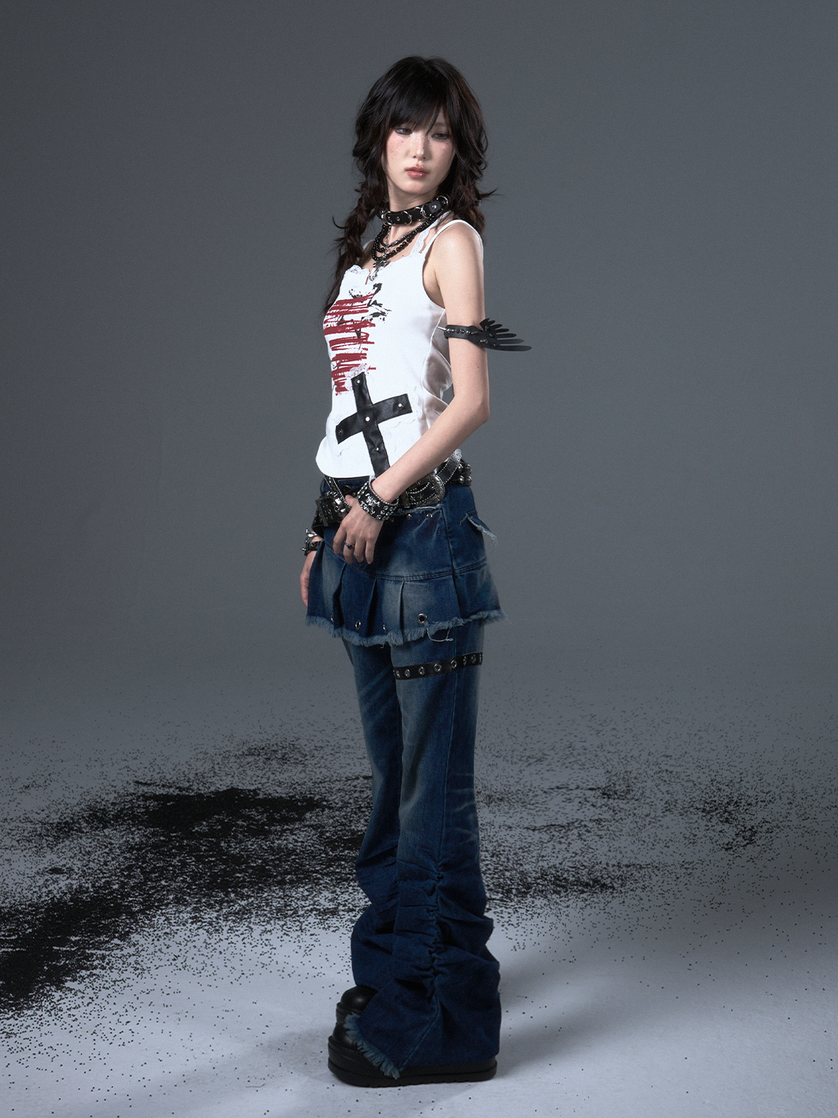Punk Print Cross Lace Camisole FRU0101