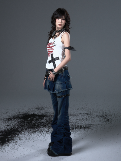 Punk Print Cross Lace Camisole FRU0101