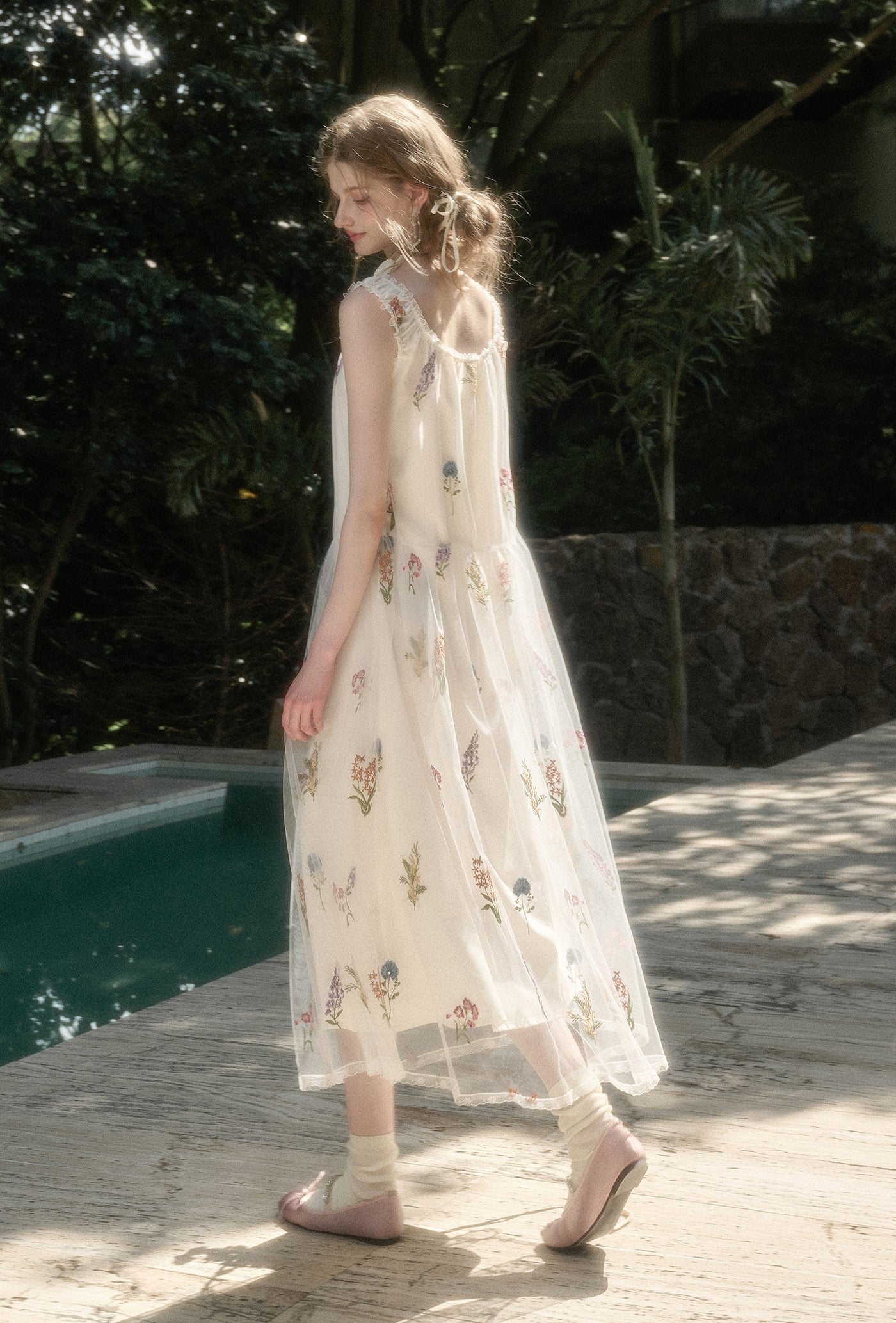 Tulle Flower Embroidery Long Dress GRO0169