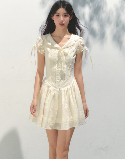 Embroidered Puff Sleeve Shirt Dress SUN0163